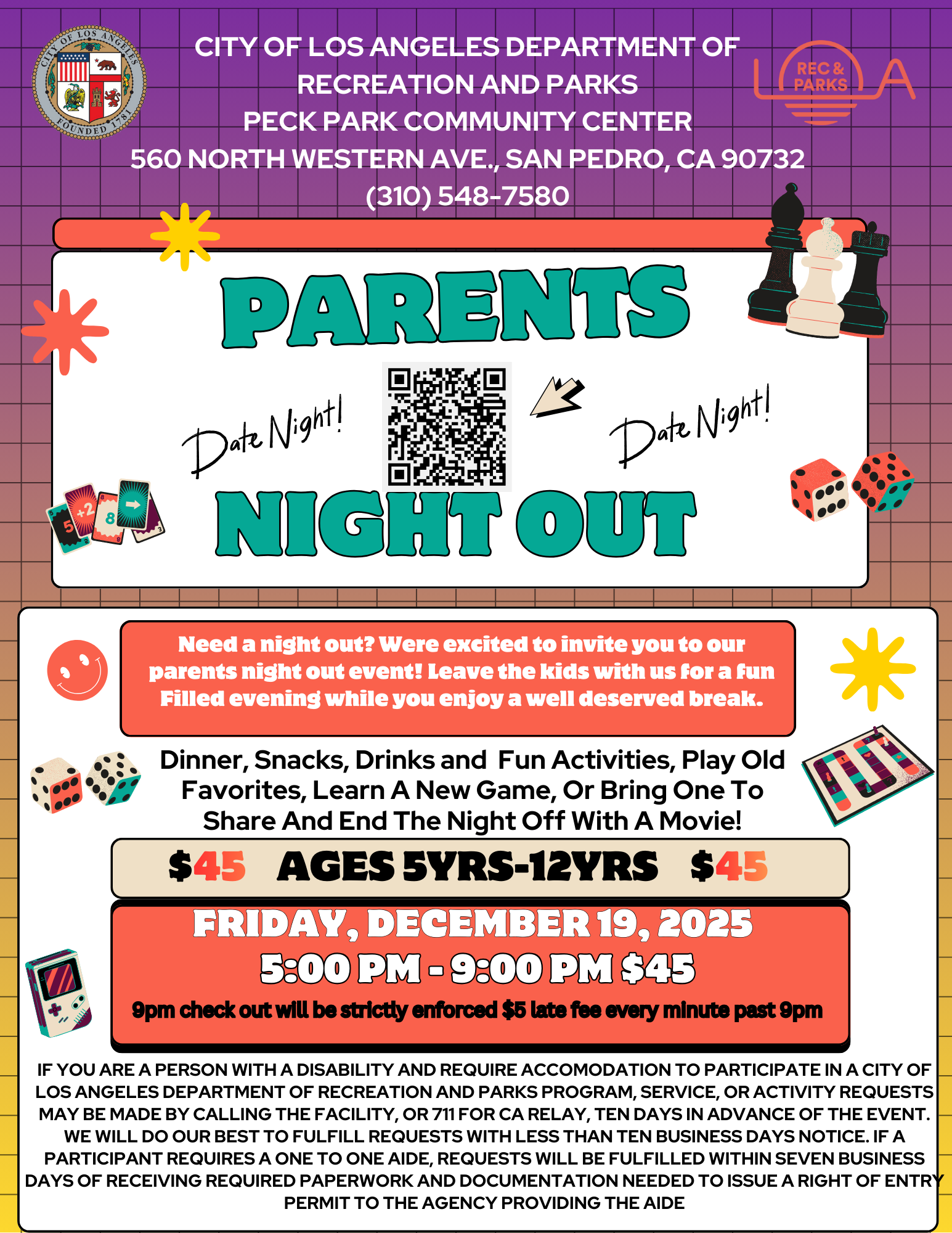 Peck Park Parent's Night Out Flyer